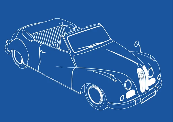 Zeichnung Eines Retro Sportwagens Auf Blauem Hintergrund — Stockvektor