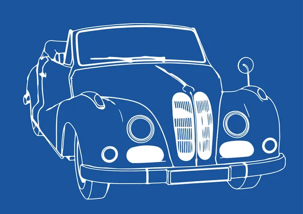 Zeichnung Eines Retro Sportwagens Auf Blauem Hintergrund — Stockvektor