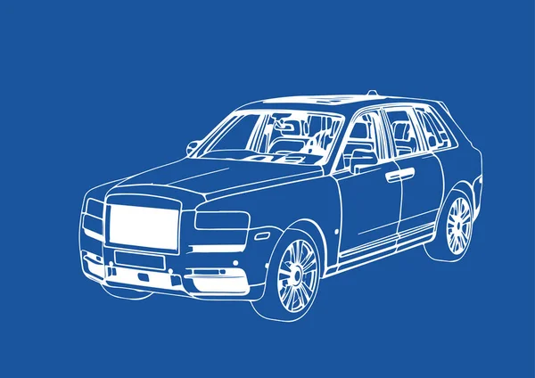 Desenho Luxo Road Carro Suv Vetor Fundo Azul — Vetor de Stock