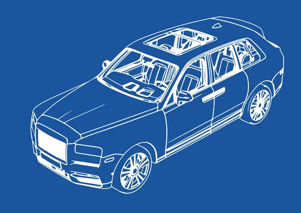 Desenho Luxo Road Carro Suv Vetor Fundo Azul — Vetor de Stock