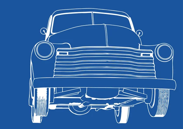 Zeichnung Pickup Auto Auf Einem Blauen Hintergrund Vektor — Stockvektor