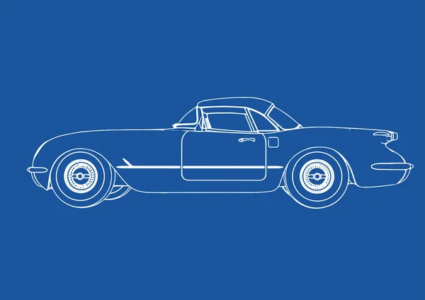 Desenho Carro Esporte Retro Vetor Fundo Azul — Vetor de Stock