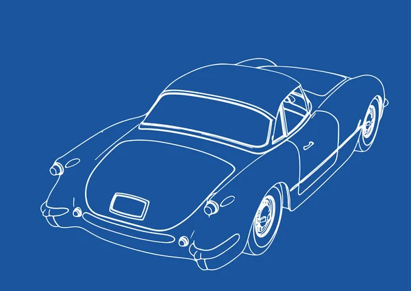 Dibujo Coche Deportivo Retro Vector Fondo Azul — Vector de stock