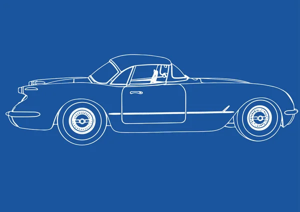 Desenho Carro Esporte Retro Vetor Fundo Azul — Vetor de Stock