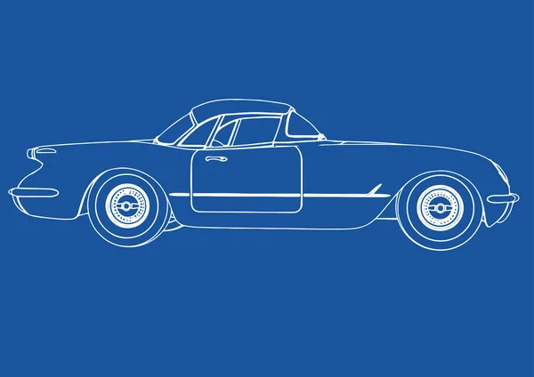 Desenho Carro Esporte Retro Vetor Fundo Azul — Vetor de Stock