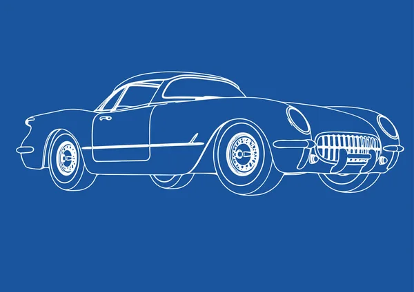 Desenho Carro Esporte Retro Vetor Fundo Azul — Vetor de Stock