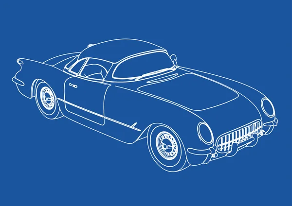 Desenho Carro Esporte Retro Vetor Fundo Azul — Vetor de Stock