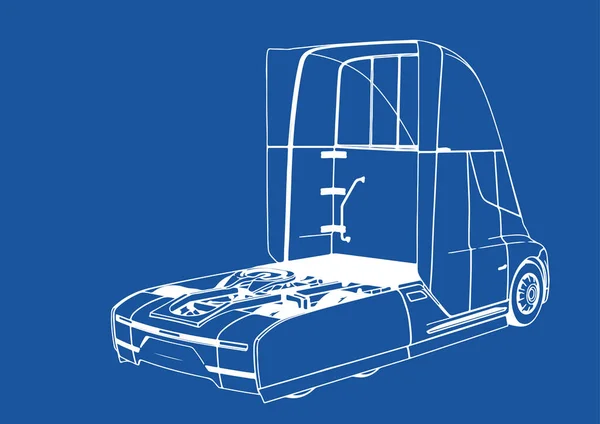 Zeichnung Moderner Lkw Auf Blauem Hintergrund Vektor — Stockvektor
