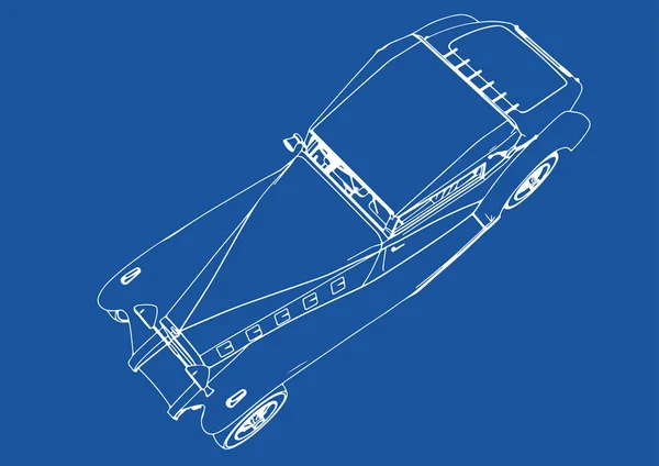 Zeichnung Eines Retro Autos Auf Blauem Hintergrund — Stockvektor