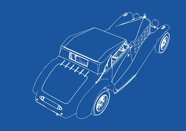 Zeichnung Eines Retro Autos Auf Blauem Hintergrund — Stockvektor