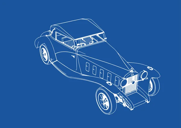 Drawing Retro Car Blue Background Vector — Stock Vector