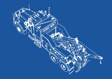 Mavi arkaplanda izole edilmiş yol kamyon vektörü çiziyor