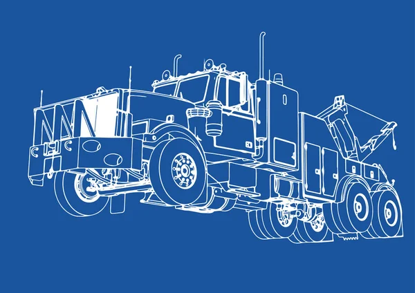 Dessin Isolé Camion Vecteur Routier Sur Fond Bleu — Image vectorielle