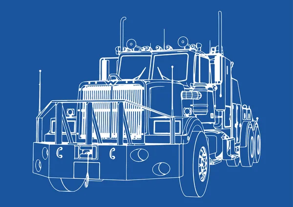 在蓝色背景上绘制孤立的公路卡车矢量 — 图库矢量图片