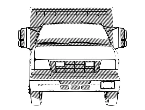 白い背景にハッチングベクトル付きのスケッチ救急車の車 — ストックベクタ