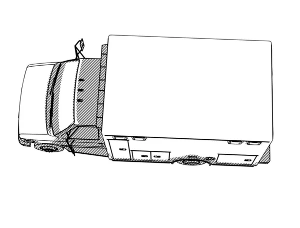 白い背景にハッチングベクトル付きのスケッチ救急車の車 — ストックベクタ