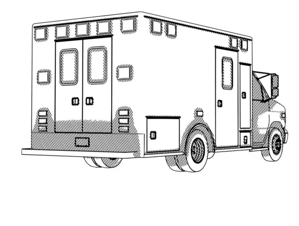 Croquis Voiture Ambulance Avec Vecteur Éclosion Sur Fond Blanc — Image vectorielle