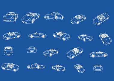Mavi arkaplan vektörü üzerine bir spor araba çizimi