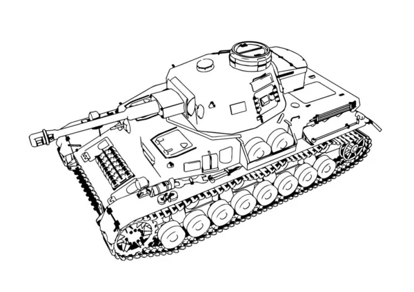 Schets Van Oude Militaire Uitrusting Tank Vector — Stockvector