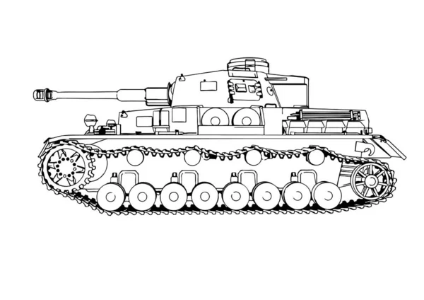 Bosquejo Equipo Militar Viejo Tanque Vector — Vector de stock