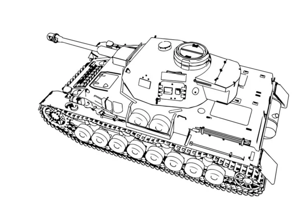Eski Askeri Teçhizat Tank Vektörünün Taslağı — Stok Vektör