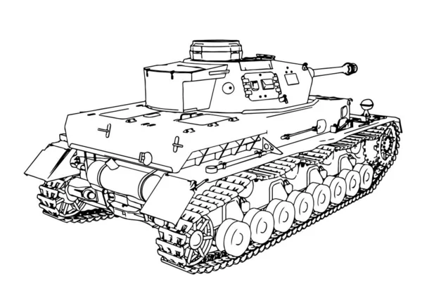 Bosquejo Equipo Militar Viejo Tanque Vector — Archivo Imágenes Vectoriales