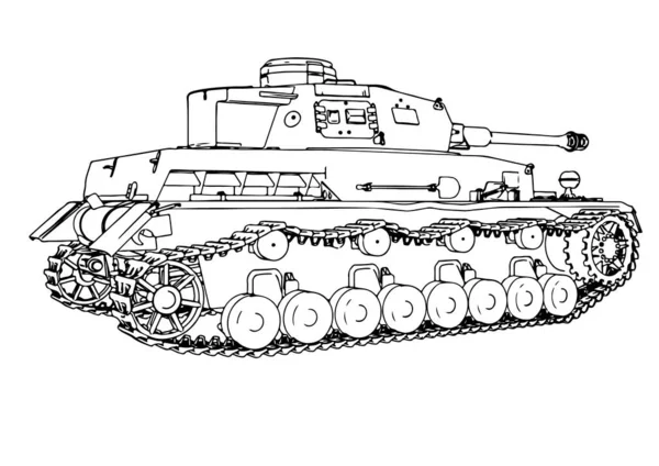 Skiss Gammal Militär Utrustning Tank Vektor — Stock vektor