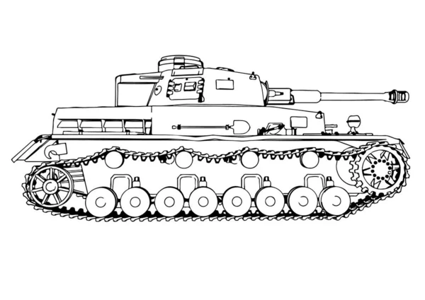 Náčrt Starého Vektoru Tanku Vojenské Techniky — Stockový vektor