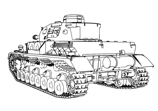 Schets Van Oude Militaire Uitrusting Tank Vector — Stockvector