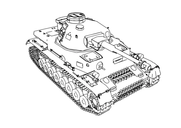 古い軍用機器タンクベクトルのスケッチです — ストックベクタ