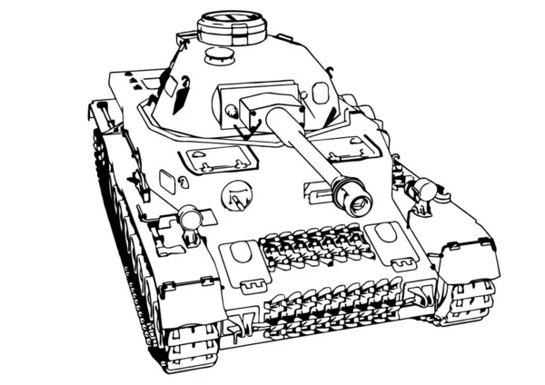 Eski Askeri Teçhizat Tank Vektörünün Taslağı — Stok Vektör