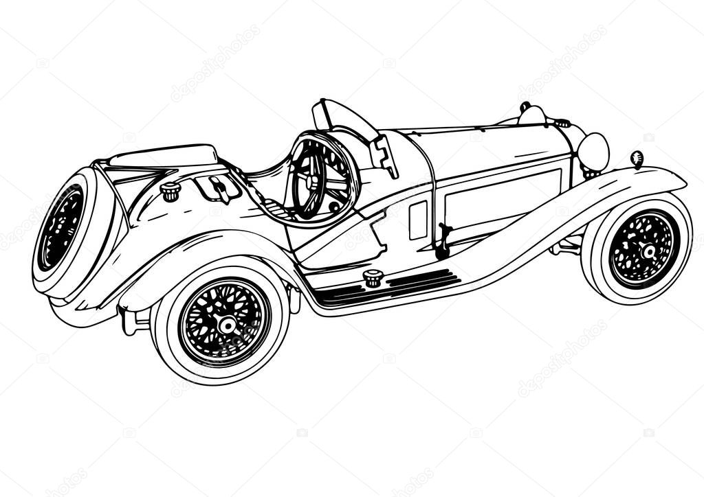 sketch of a vintage sports car vector