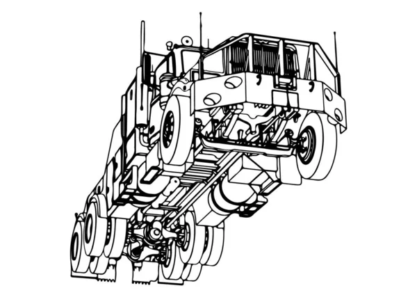 Croquis Route Camion Vecteur Sur Fond Blanc — Image vectorielle