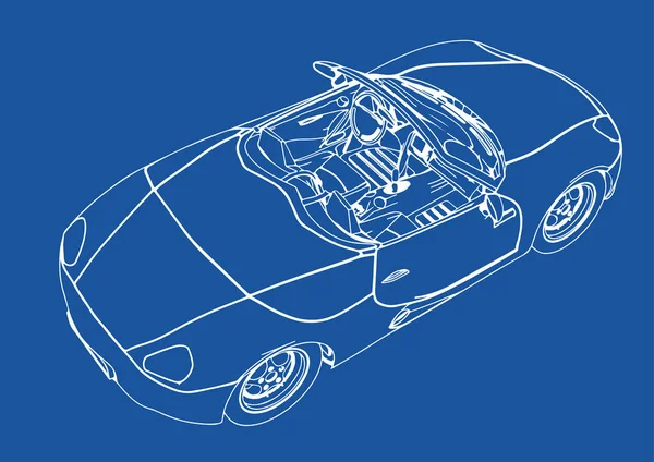 Zeichnung Eines Sportwagens Auf Blauem Hintergrund — Stockvektor