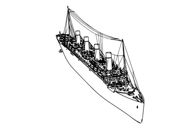 Skizze Von Schiff Titanic Vektor Auf Weißem Hintergrund — Stockvektor
