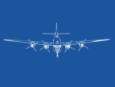 Mavi arka planda askeri bir uçağın vektör çizimi