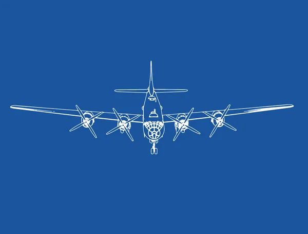Vector Drawing Military Aircraft Blue Background — Stock Vector