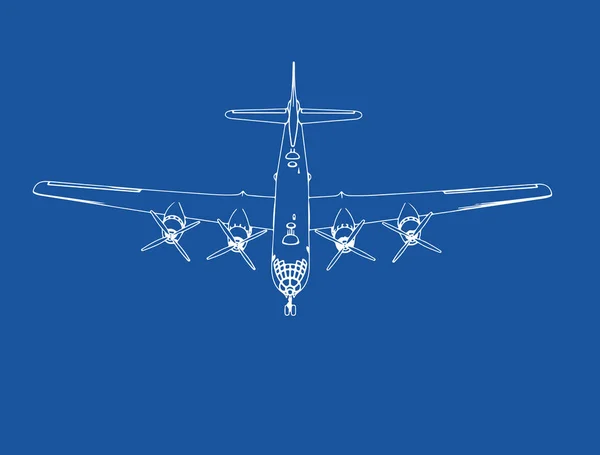 Dibujo Vectorial Una Aeronave Militar Sobre Fondo Azul — Archivo Imágenes Vectoriales