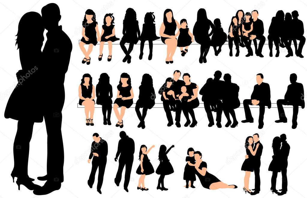 Vector, isolated, a set of loving couples, a collection of silhouettes