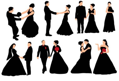 Gelin ve damadın izole edilmiş silueti, düğün, koleksiyon