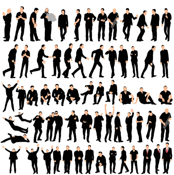 Silueta Hombres Diferentes Poses Conjunto Vector — Vector de stock