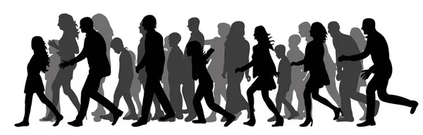 Vector Isolated Silhouette Walking Crowd People — Stock Vector