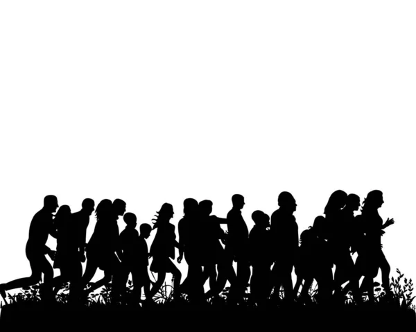 Silueta Aislada Una Multitud Personas Corriendo — Archivo Imágenes Vectoriales