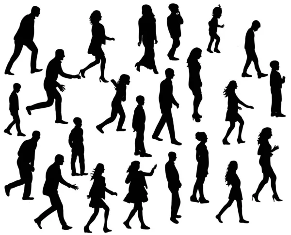 Vector Isolated Silhouette People Walking Sideways Collection — Stock Vector