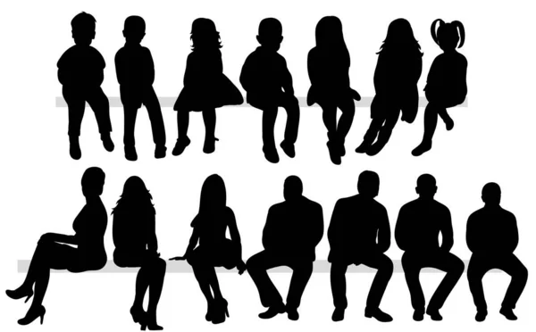 Vecteur Illustration Une Collection Silhouettes Personnes Assises Hommes Filles Enfants — Image vectorielle