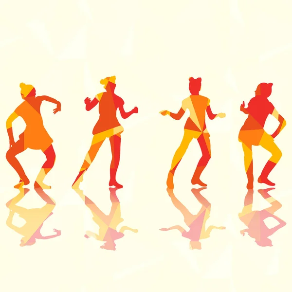 Silhouette Girl Dancing Colorful — Stock Vector