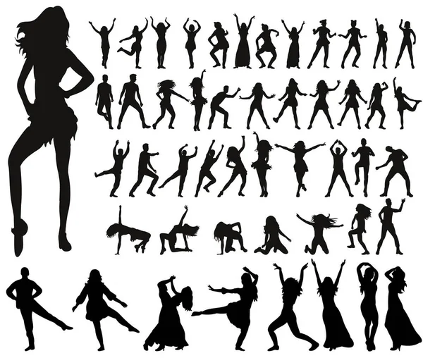 Silueta Una Niña Bailando Colección Conjunto — Vector de stock