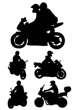 Vektör, illüstrasyon, motosikletli bir adamın silüeti, koleksiyon