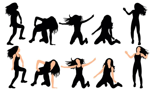 Vector Illustratie Silhouet Van Sexy Meisje Dansen Dans Set — Stockvector