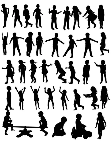 Silhouette Enfants Jouer Sauter Courir Illustration Vectorielle Illustration — Image vectorielle